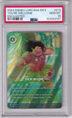 2024 Disney Lorcana EN 5 You're Welcome Enchanted 213/204 PSA GEM MT 10 - Image 1