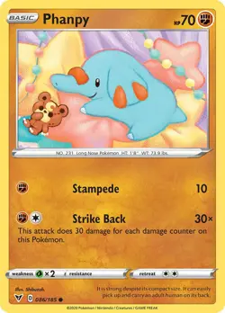 Phanpy 086/185 Swsh04: Vivid Voltage Regular NM-Mint Pokemon Card TCG - Image 1