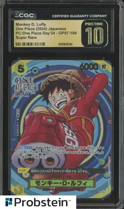 2024 Pokemon JPN One Piece Day'24 OP07-109 Monkey D. Luffy CGC 10 PRISTINE - Image 1