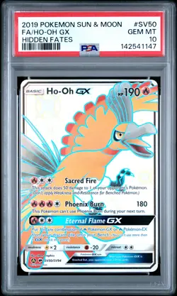 2019 POKEMON SUN & MOON HIDDEN FATES #SV50 FULL ART/HO-OH GX PSA 10 - Image 1