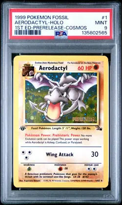 (POP 89) AERODACTYL HOLO 1/62 1ST EDITION-PRERELEASE-COSMOS FOSSIL POKEMON PSA 9 - Image 1