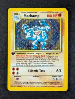 1999 Pokemon MACHAMP #8/102 Base Set 1st Edition Galaxy Star Holo Rare English - Image 1