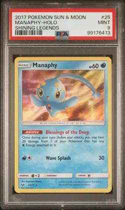 2017 POKEMON SUN & MOON SHINING LEGENDS #25 MANAPHY-HOLO PSA 9 - Image 1