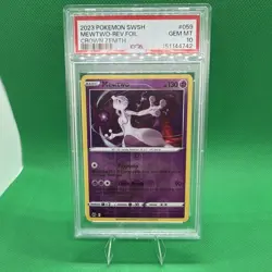 2023 POKEMON SWORD & SHIELD CROWN ZENITH #059 MEWTWO-REVERSE FOIL PSA 10 - Image 1