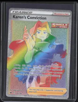 Pokemon Sword & Shield Chilling Reign KAREN'S CONVICTION 216/198 Rainbow Rare NM - Image 1