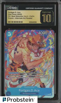 2025 One Piece PC Best Selection Vl.3 P-074 Portgas D. Ace Promo CGC 10 PRISTINE - Image 1