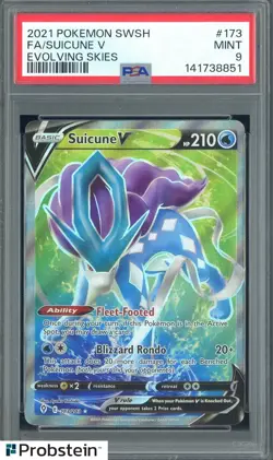 2021 Pokemon SWSH Evolving Skies #173 FA Suicune V PSA 9 MINT - Image 1