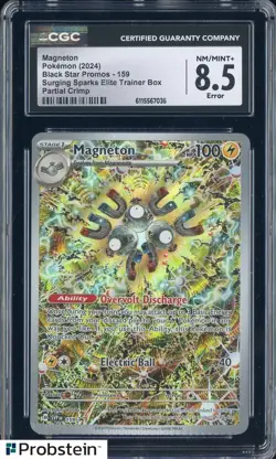2024 Pokemon BSP Surging Sparks ETB Partial Crimp #159 Megneton CGC 8.5 - Image 1