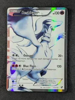2011 Pokemon RESHIRAM #113/114 Black & White Ultra Rare Full Art English - Image 1