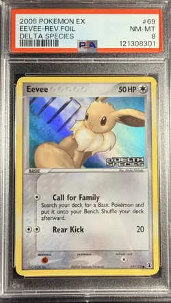 2005 POKEMON EX DELTA SPECIES #69 EEVEE-REVERSE FOIL PSA 8 LOW POP - Image 1