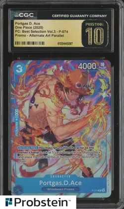 2025 One Piece PC Best Selection Vl.3 P-074 Portgas D. Ace Promo CGC 10 PRISTINE - Image 1