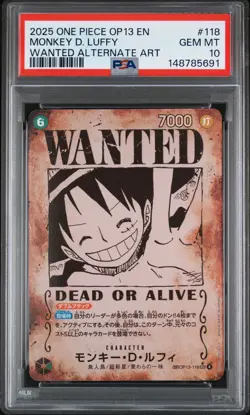 5691 Monkey D. Luffy 2025 One Piece Carrying On His Will #OP13-118 Wanted PSA 10 - Image 1