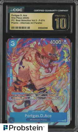 2025 One Piece PC Best Selection Vl.3 P-074 Portgas D. Ace Promo CGC 10 PRISTINE - Image 1