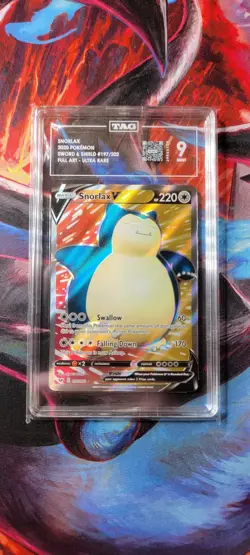 Snorlax v Full Art Holo Ultra Rare Card 197/202 Sword & Shield Base Set TAG 9 - Image 1