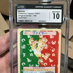 Moltres 146 Topsun Green Back Pokemon Card Japanese 1997 GEM MT Japan CGC 10 - Image 3