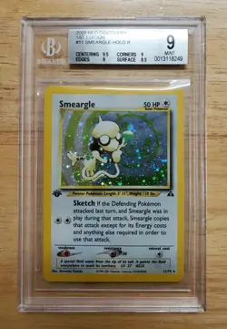 Pokemon BGS 9 MINT 2001 Smeargle 1st Edition Neo Discovery Holo Card Swirl - Image 1