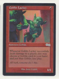 MTG URZA'S SAGA: 1x NM-/LP Goblin Lackey Magic the Gathering Card Put Into Play - Image 1