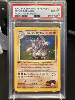 2000 Pokemon Gym Heroes Brock's Rhydon Holo Swirl 1st Edition #2/132 PSA 8 - Image 1