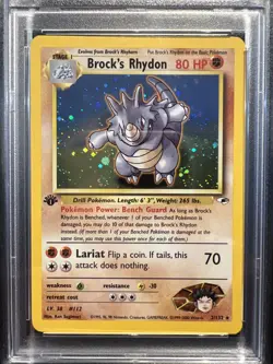 2000 Pokemon Gym Heroes Brock's Rhydon Holo Swirl 1st Edition #2/132 PSA 8 - Image 2