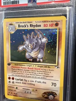 2000 Pokemon Gym Heroes Brock's Rhydon Holo Swirl 1st Edition #2/132 PSA 8 - Image 3