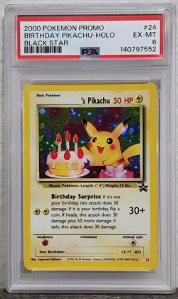 2000 Pokemon Birthday Pikachu Promo Black Star #24 Holo - PSA 6 EX MT - Image 1