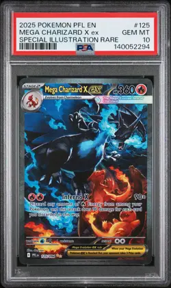 2025 POKEMON PFL EN-PHANTASMAL FLAMES #125 MEGA CHARIZARD X EX PSA 10 - Image 1