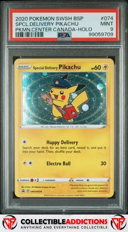 2020 Pokemon Black Star Promo #074 Special Delivery Pikachu Canada Holo PSA 9 - Image 1