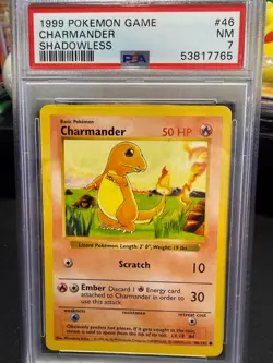 Pokemon TCG Charmander Base Set Shadowless PSA 7 - Image 1
