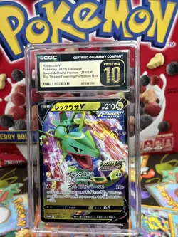 Stamped Rayquaza V 210/S-P Pokemon JPN Sword & Shield Holo PRISTINE CGC 10 - Image 1