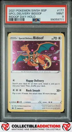 2021 Pokemon Swsh Black Star Promo #177 Spcl.Delivery Bidoof Holo PSA 9 - Image 1