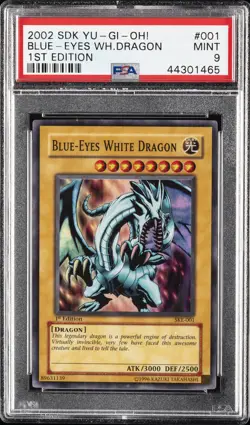2002 YU-GI-OH! STARTER DECK: KAIBA 1ST ED #001 BLUE-EYES WHITE DRAGON PSA 9 - Image 1