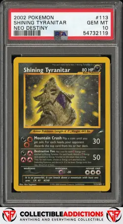 2002 Pokemon Neo Destiny #113 Shining Tyranitar PSA 10 Gem Mint - Image 1