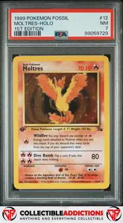 1999 Pokemon Fossil #12 Moltres-Holo 1st Edition PSA 7 - Image 1