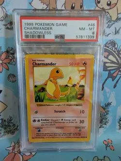 Charmander Shadowless 1999 Pokemon Card TCG Base Set 46/102 PSA 8 WOTC - Image 1