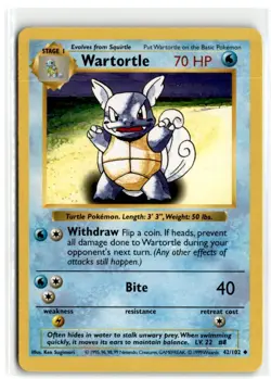 1999 POKEMON SHADOWLESS CLASSIC - BASE SET WARTORTLE STAGE 1/UNCOMMON #42 - - Image 1