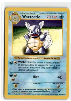 1999 POKEMON SHADOWLESS CLASSIC - BASE SET WARTORTLE STAGE 1/UNCOMMON #42 - Image 1