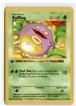 1999 POKEMON BASE SET 1ST EDITION SHADOWLESS KOFFING #51/102 - Image 1
