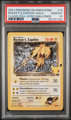 2021 Pokemon SWSH Celebrations Rocket's Zapdos Classic Collection #15/132 PSA 10 - Image 1
