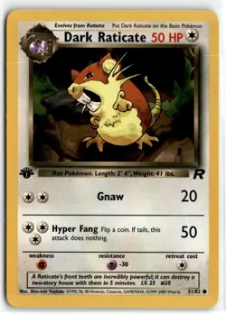 2000 POKEMON TEAM ROCKET 1ST EDITION DARK RATICATE #51/82 - Image 1