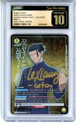 CGC Pristine 10 Signed Lex Lang Union Arena Suguru Geto UEX02BT/JJK-2-003 (2025) - Image 1