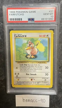 PSA 10 - Pokemon Card - Base 27/102 - FARFETCH'D (uncommon) - GEM MINT - Image 3