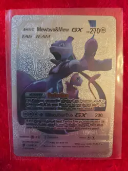 Pokemon Mewtwo & Mew Tag Team SILVER Foil Fan Art Collector Card - 270 HP - Image 1