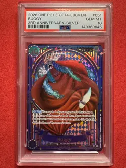 2026 ONE PIECE OP14-EB04-THE AZURE SEA'S SEVEN 3RD ANV-SILVER #051 BUGGY PSA 10 - Image 1