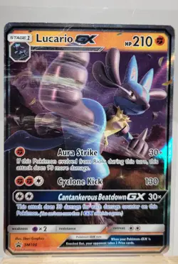 Pokemon TCG 2018 Lucario GX SM100 Ultra Rare Holo Black Star Promo - Image 1