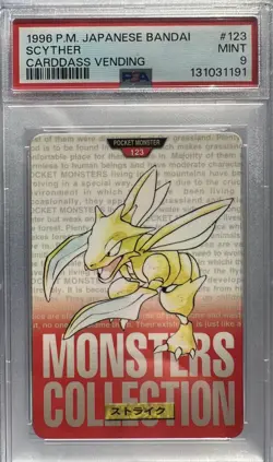 1996 PSA 9 Mint Scyther File No. 123 Japanese Pocket Monsters Carddass Red - Image 1