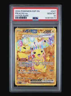 2024 Pokemon Surging Sparks Pikachu ex 247/191 Hyper Rare Gold PSA 10 Gem Mint - Image 1