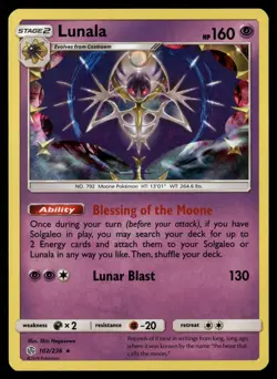 Lunala 102/236 Holo Rare Cosmic Eclipse Pokemon Holo Near Mint - Image 1