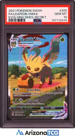 Pokemon 2021 Leafeon VMAX 205/203 Alt Art SR Evolving Skies GEM MINT PSA 10 - Image 1