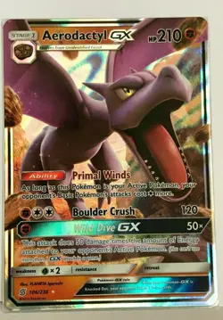 Aerodactyl GX ULTRA RARE 106/236 Pokemon Sun Moon Unified Minds TCG Card Holo NM - Image 1