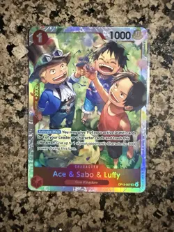 Bandai Ace & Sabo & Luffy Character Card OP13-007 Carrying On His Will Foil SR - Image 1